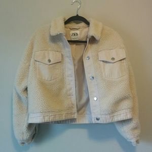 Zara teddy textured crop jacket